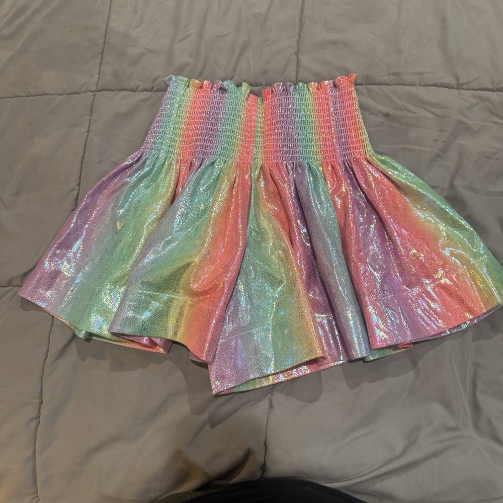 Queen of Sparkles Rainbow Preppy Swing Shorts high waist smocked Medium M‎ - Picture 6 of 6